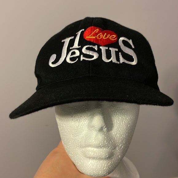 City Hunter Accessories - City Hunter I Love Jesus Black Embroidered Baseball Hat Cap OS